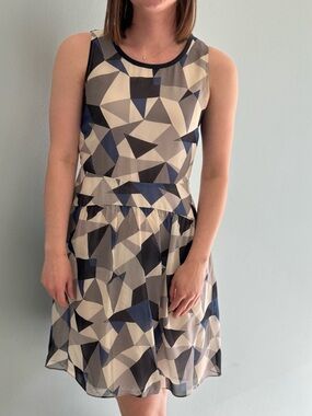 Marc by Marc Jacobs Geometric Sleeveless Dress - Blue, Gray & Cream